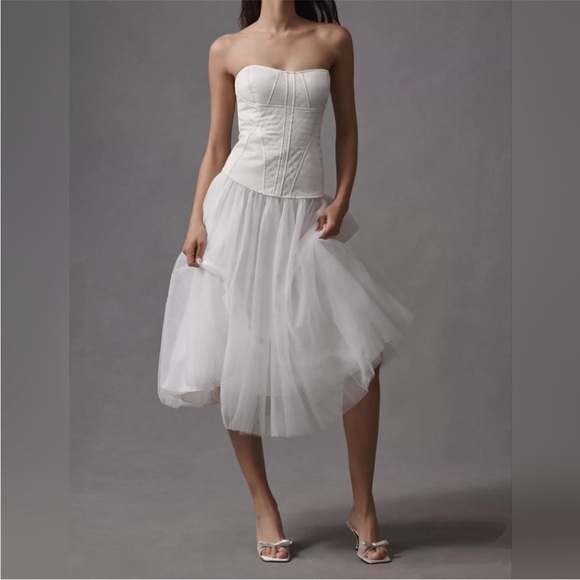 NWT Anthropologie BHLDN Strapless Satin/Tulle-Skirt Tea Length Dress Medium - Picture 10 of 16